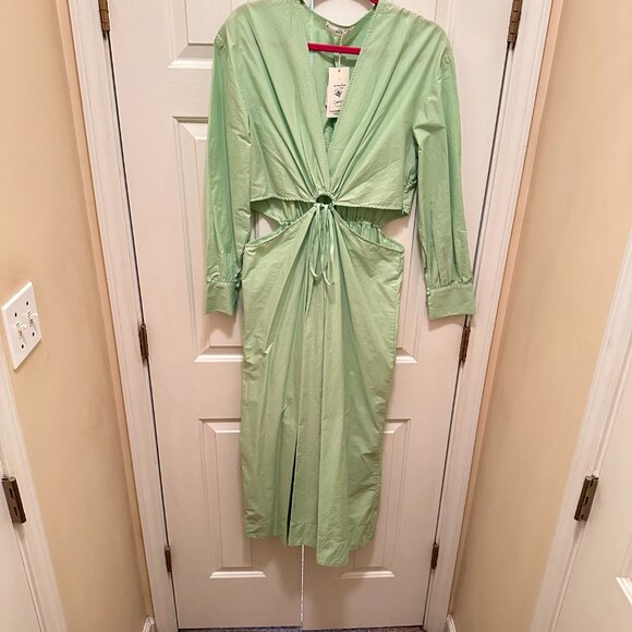 Mango - Light Green Cut-Out Waist Long-Sleeve Dress – Size US 10 - Picture 2 of 10